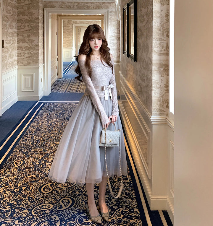 【dress】オフショルチュールレースワンピース  N3858