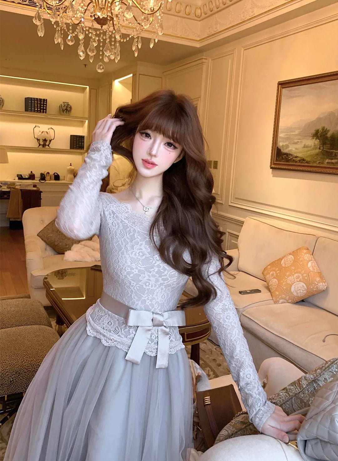 【dress】オフショルチュールレースワンピース  N3858