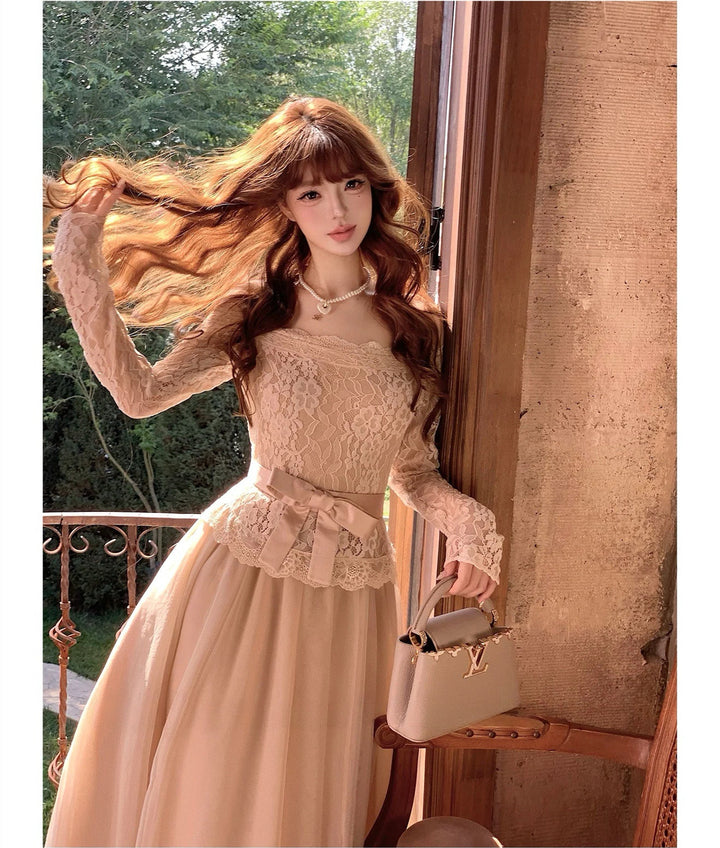 【dress】オフショルチュールレースワンピース  N3858