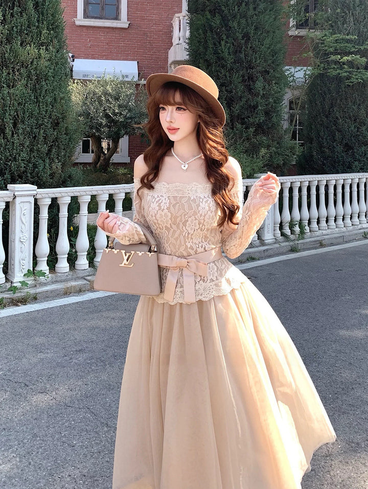 【dress】オフショルチュールレースワンピース  N3858