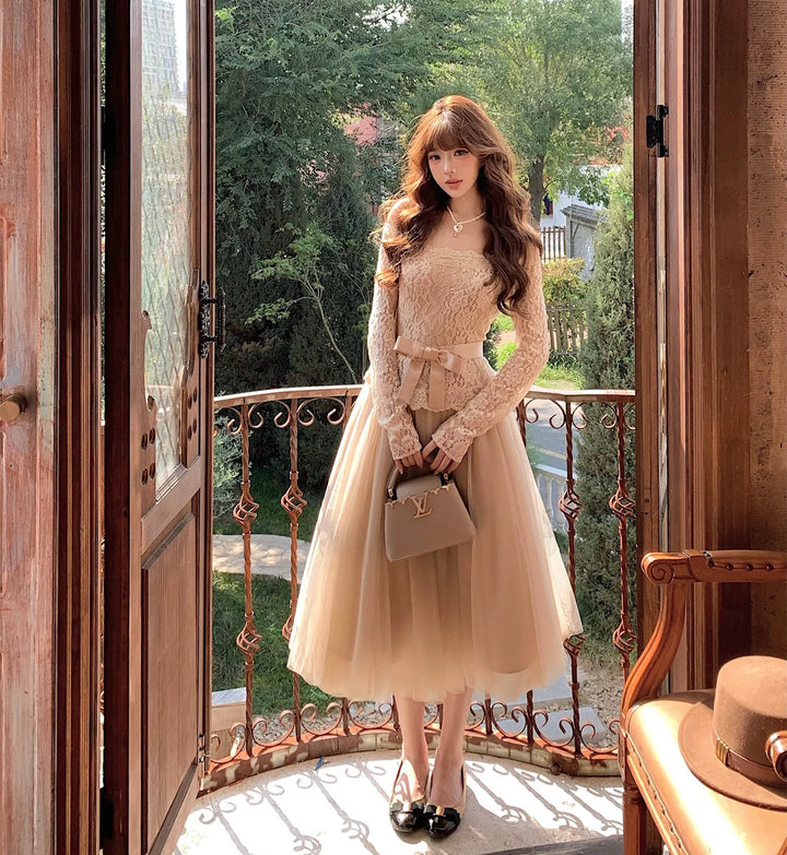 【dress】オフショルチュールレースワンピース  N3858