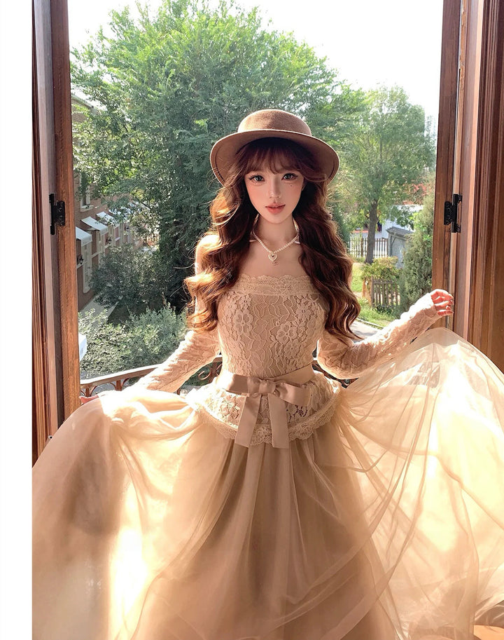 【dress】オフショルチュールレースワンピース  N3858