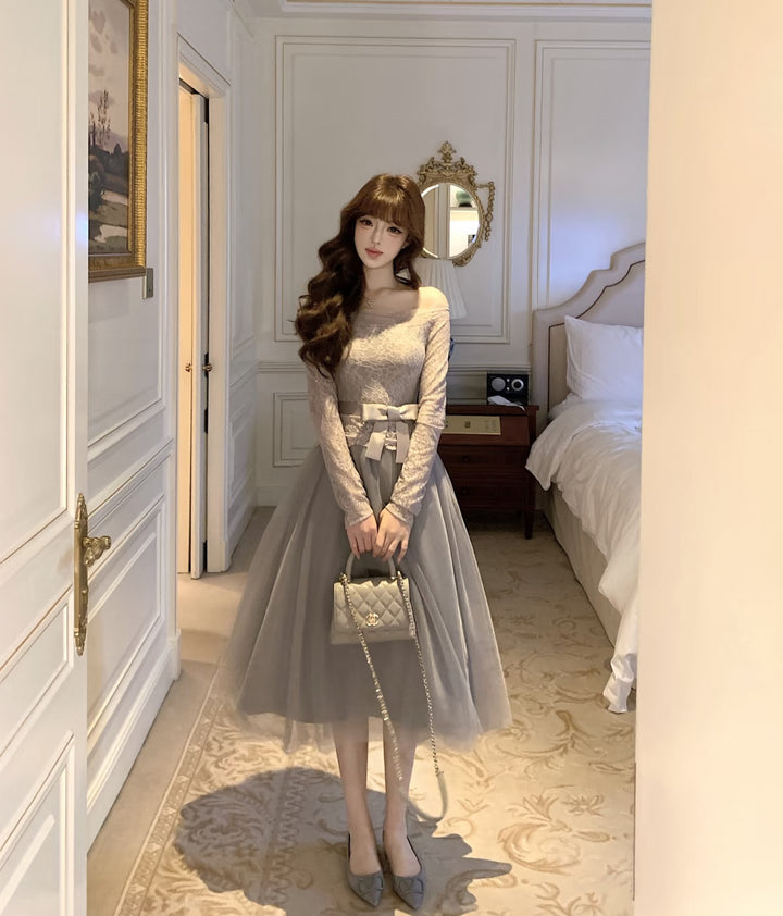 【dress】オフショルチュールレースワンピース  N3858