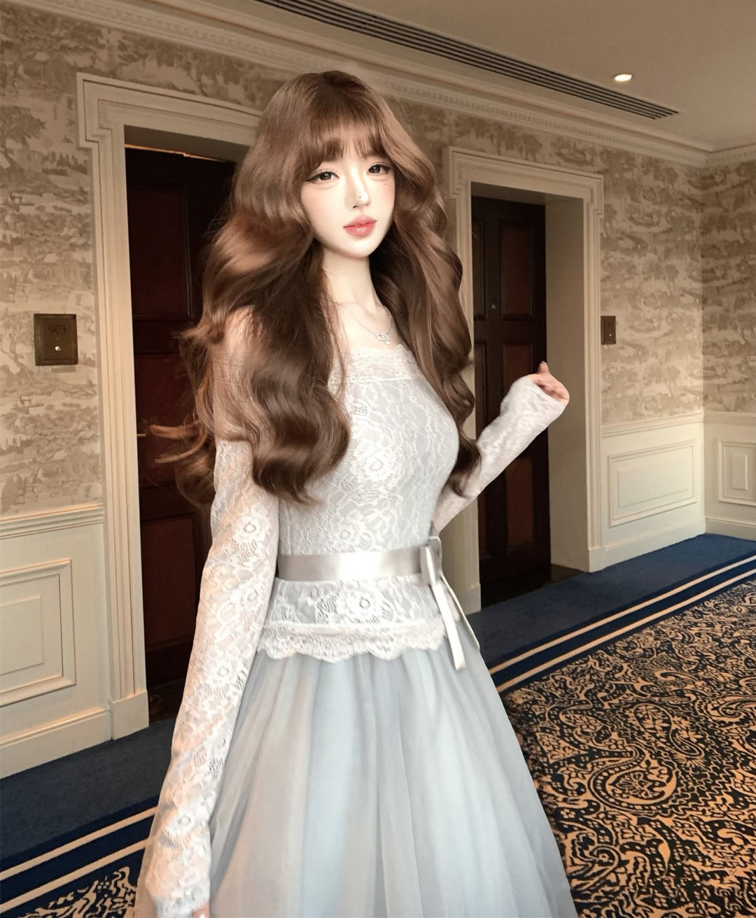 【dress】オフショルチュールレースワンピース  N3858