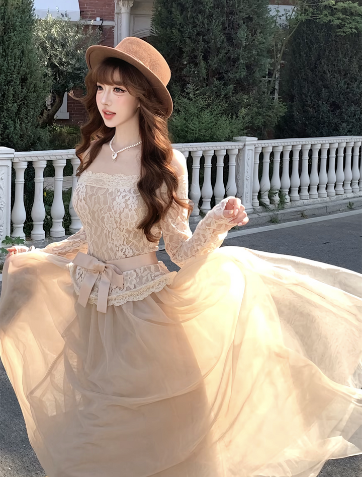 【dress】オフショルチュールレースワンピース  N3858