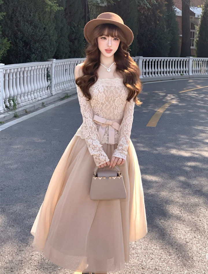 【dress】オフショルチュールレースワンピース  N3858
