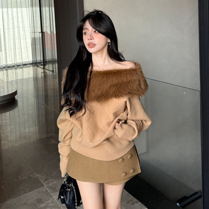 【tops】オフショルファーニットトップス N3859