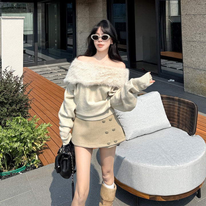 【tops】オフショルファーニットトップス N3859