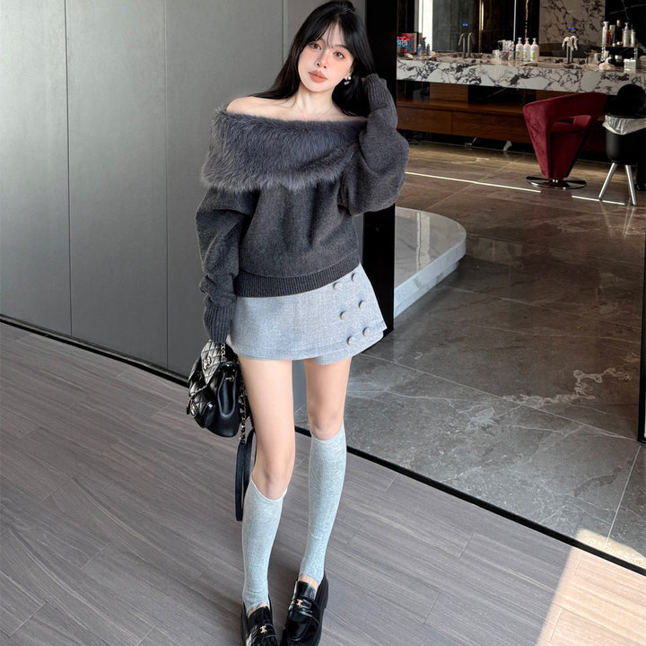 【tops】オフショルファーニットトップス N3859