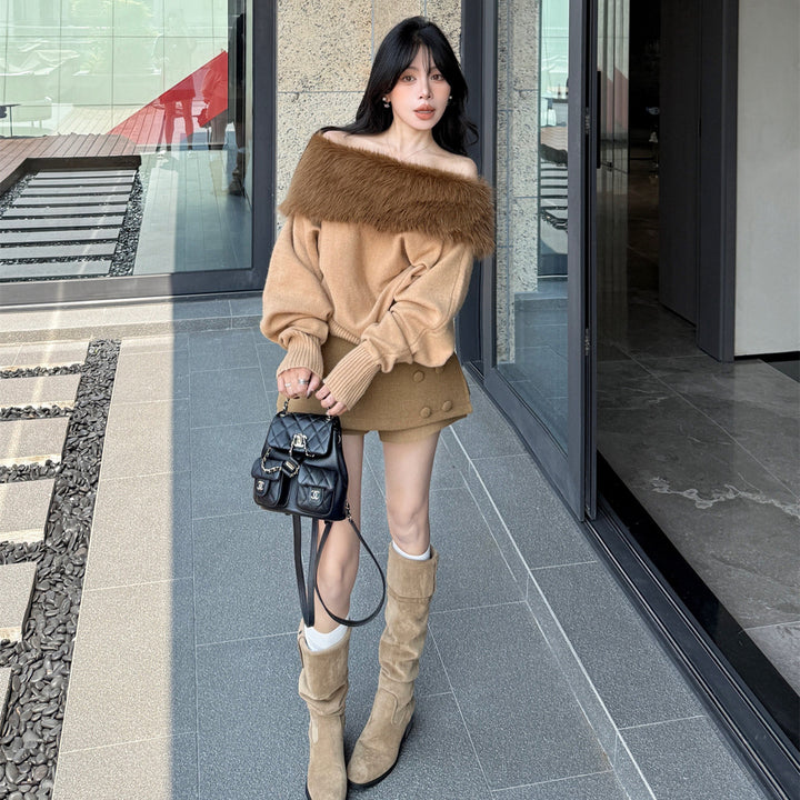 【tops】オフショルファーニットトップス N3859