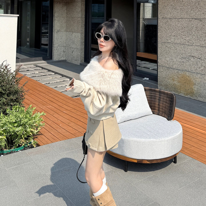 【tops】オフショルファーニットトップス N3859