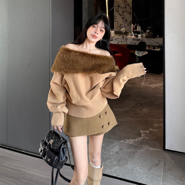 【tops】オフショルファーニットトップス N3859