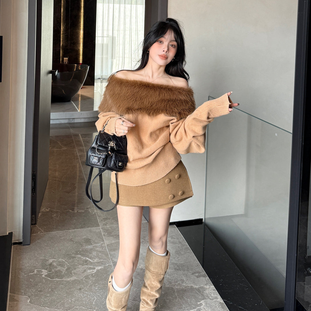 【tops】オフショルファーニットトップス N3859