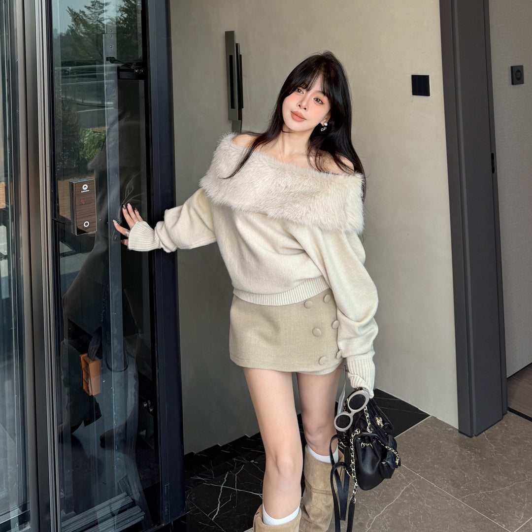 【tops】オフショルファーニットトップス N3859