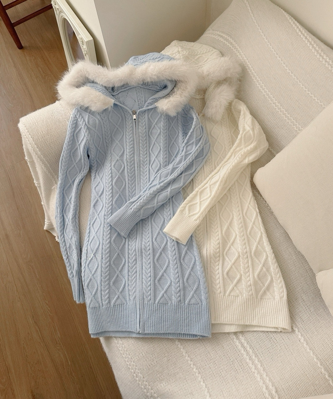 【dress】フードファーニットミニワンピース  N3862