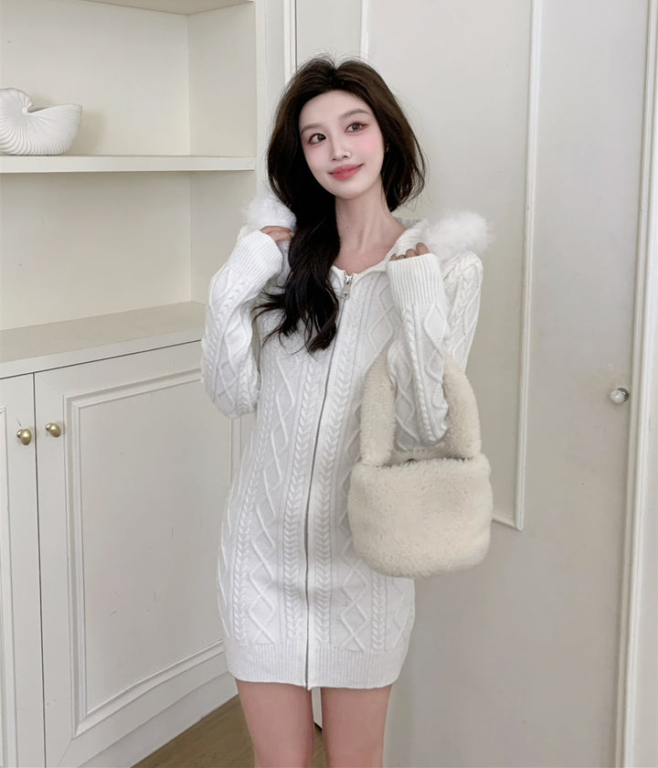 【dress】フードファーニットミニワンピース  N3862
