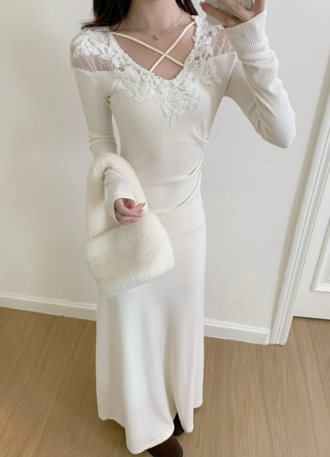 【dress】レースドッキングニットロングワンピース  N3863