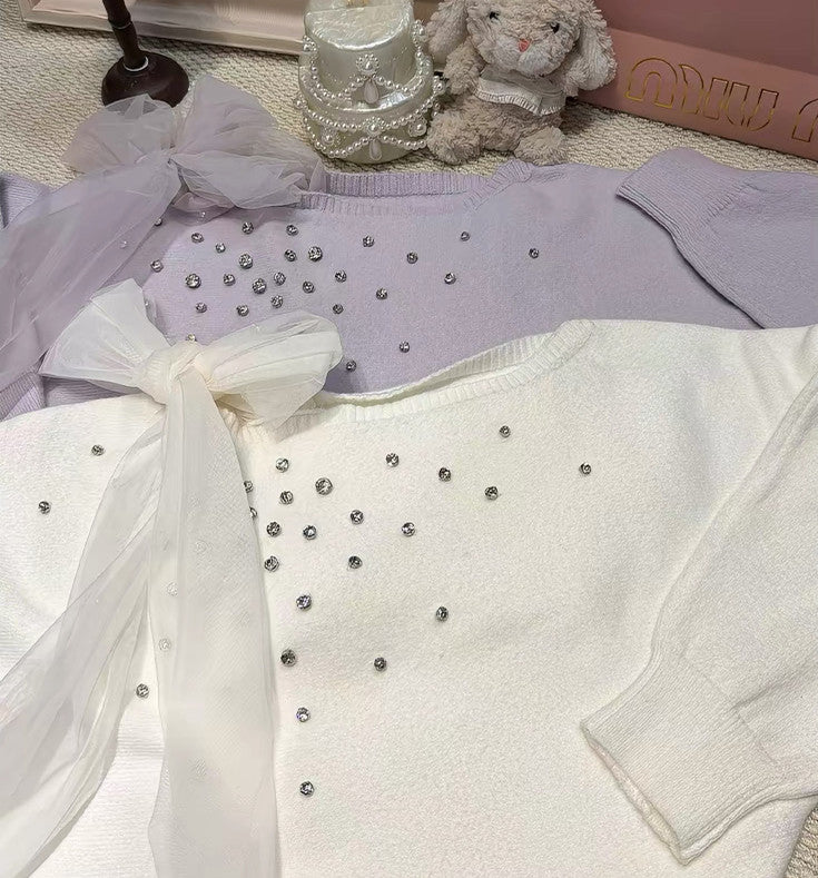 【dress】ショルダーリボンビジューニットワンピース  N3867