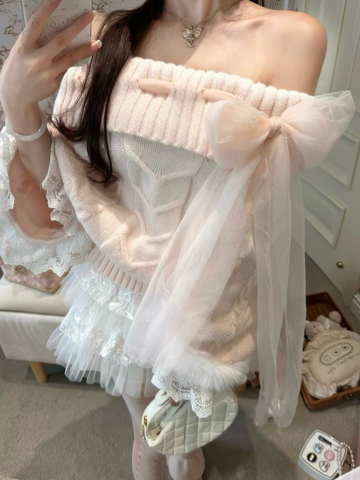 【tops】レースドルマンスリーブニットトップス　N3868