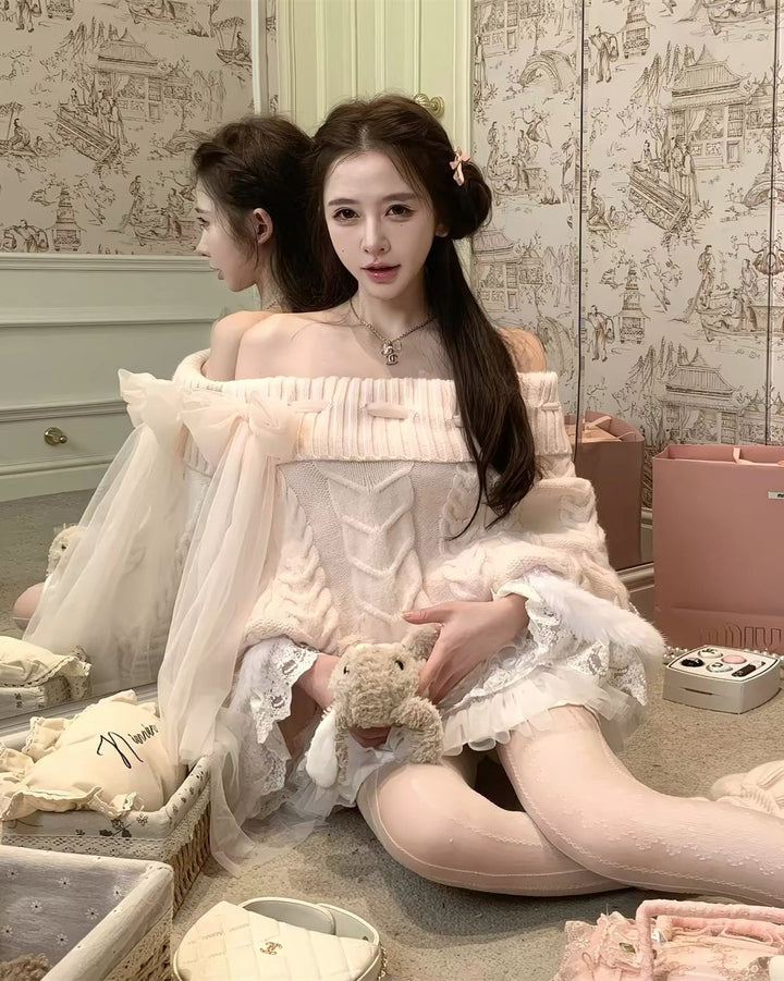 【tops】レースドルマンスリーブニットトップス　N3868