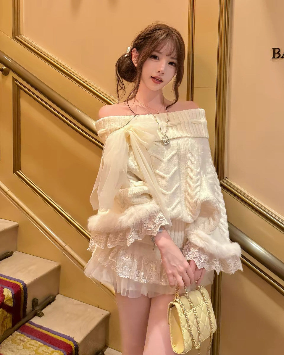 【tops】レースドルマンスリーブニットトップス　N3868