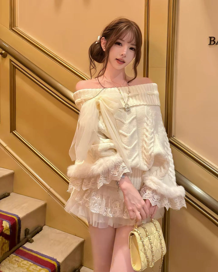 【tops】レースドルマンスリーブニットトップス　N3868