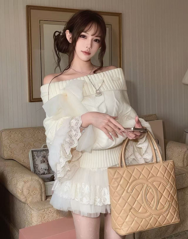 【tops】レースドルマンスリーブニットトップス　N3868