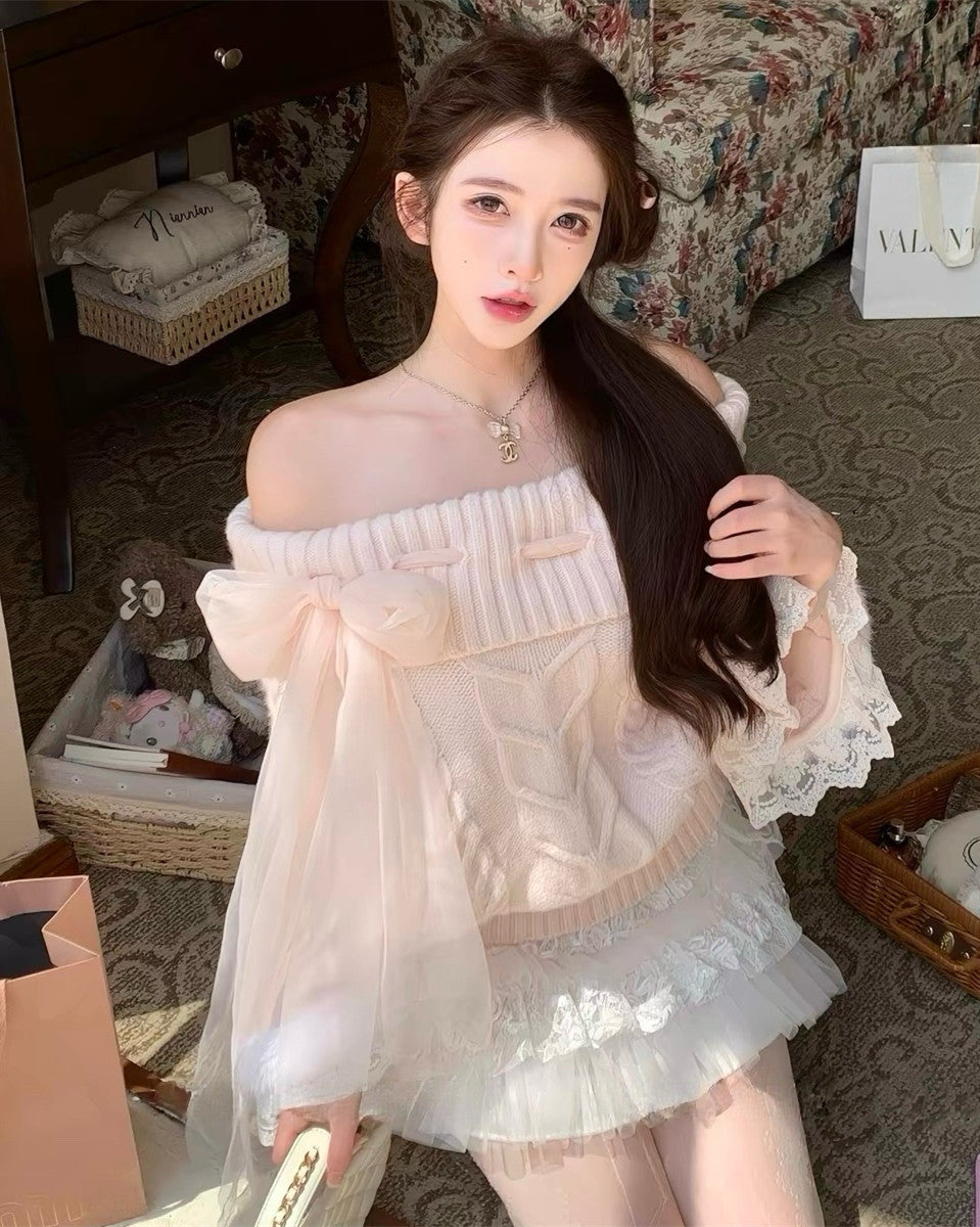 【tops】レースドルマンスリーブニットトップス　N3868