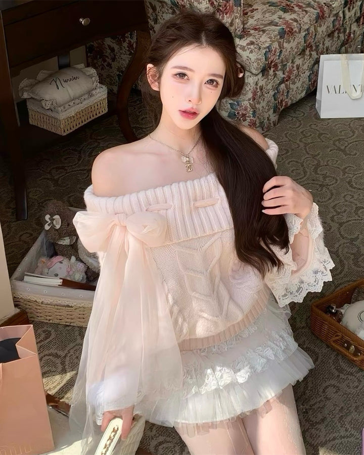 【tops】レースドルマンスリーブニットトップス　N3868