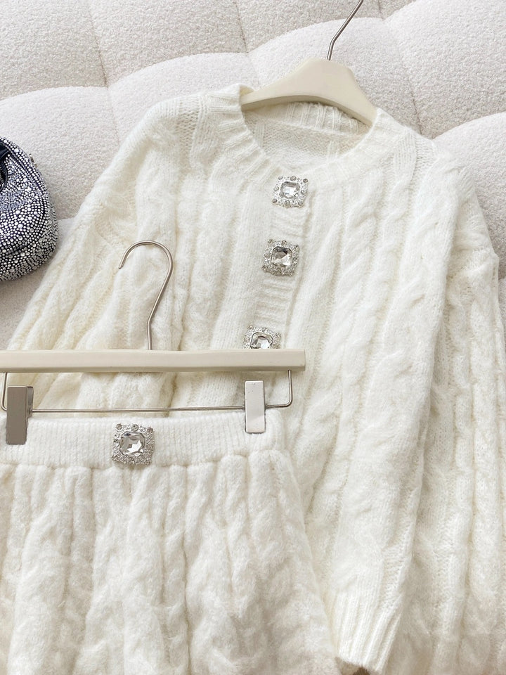 【set】ビジューボタンカーディガン×ショートパンツセット