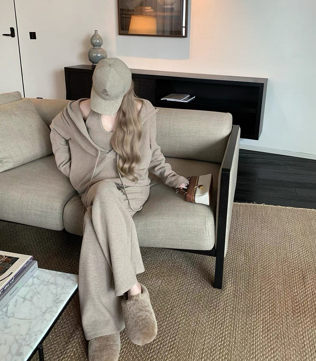 【set】パーカー×ノースリーブトップス×ワイドパンツ3点セット N3877