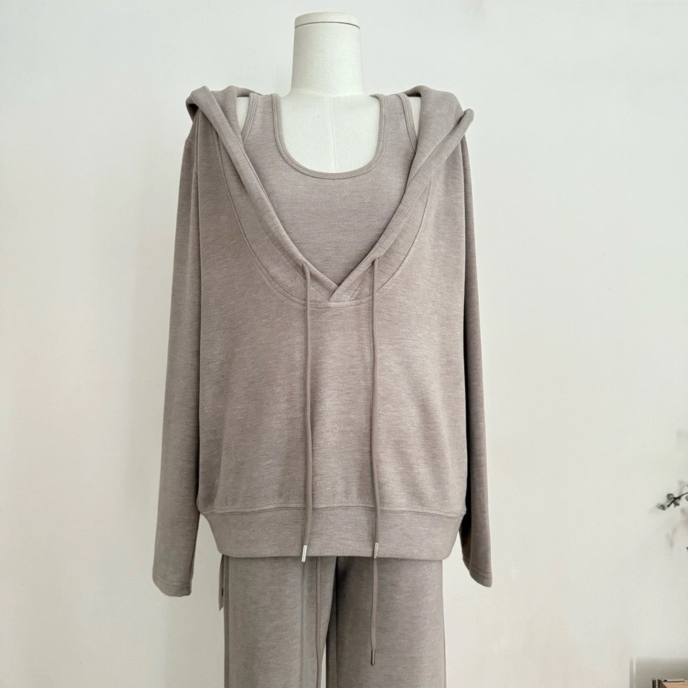 【set】パーカー×ノースリーブトップス×ワイドパンツ3点セット N3877