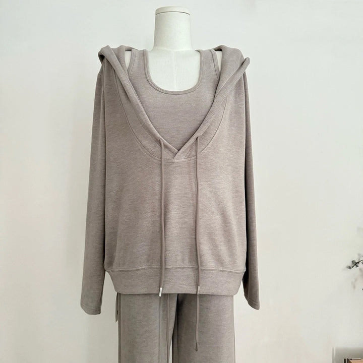 【set】パーカー×ノースリーブトップス×ワイドパンツ3点セット N3877