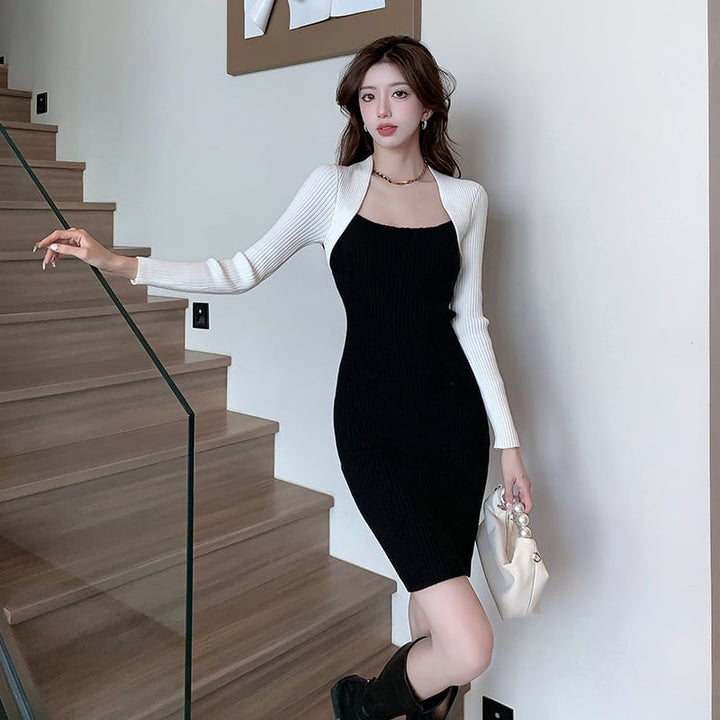 【dress】人気アイテム ! 切り替えニットワンピース　M17593