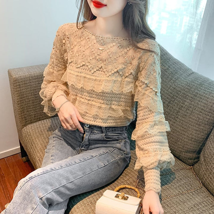 【tops】レースドッキングフリルトップス　M18402