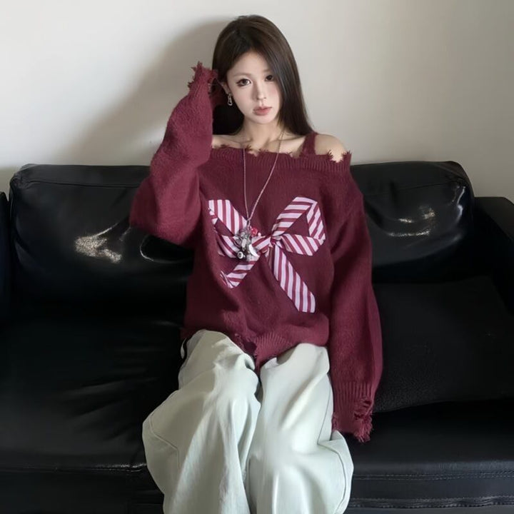 【tops】リボン付きニットセーター　M28970