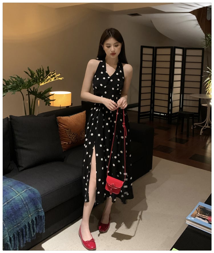 【dress】バックリボンドット柄ワンピース　M24012