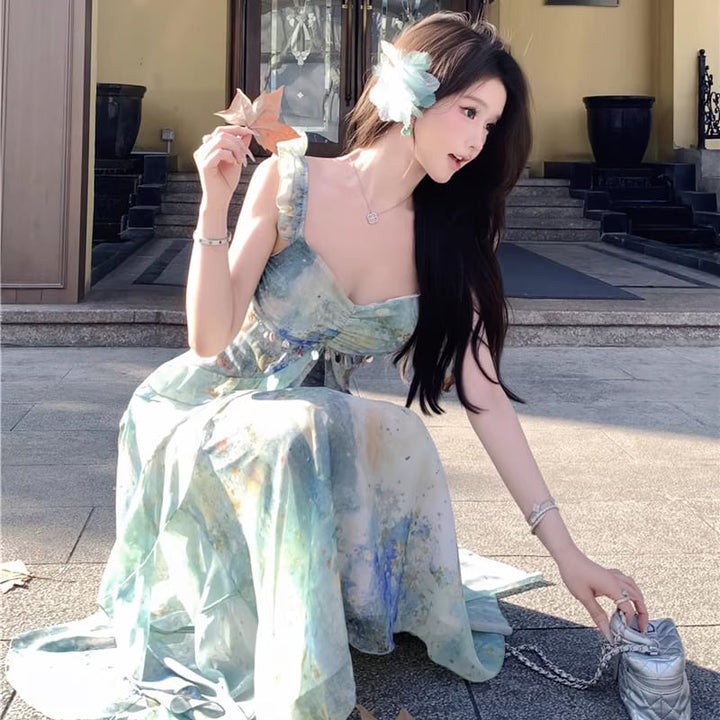 【dress】カラフルロングキャミワンピース Q8278