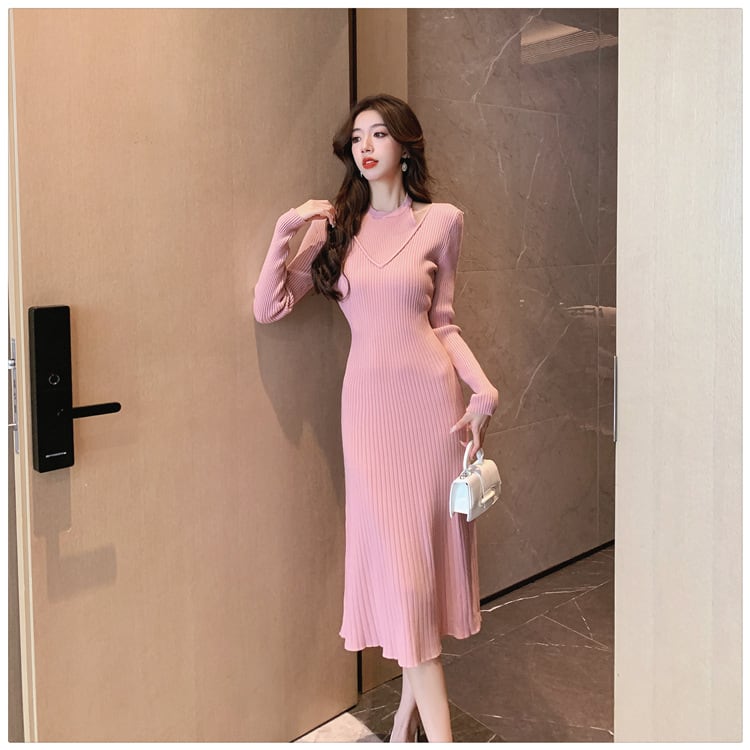 【dress】細身効果抜群♪エレガントニットワンピース　M17583