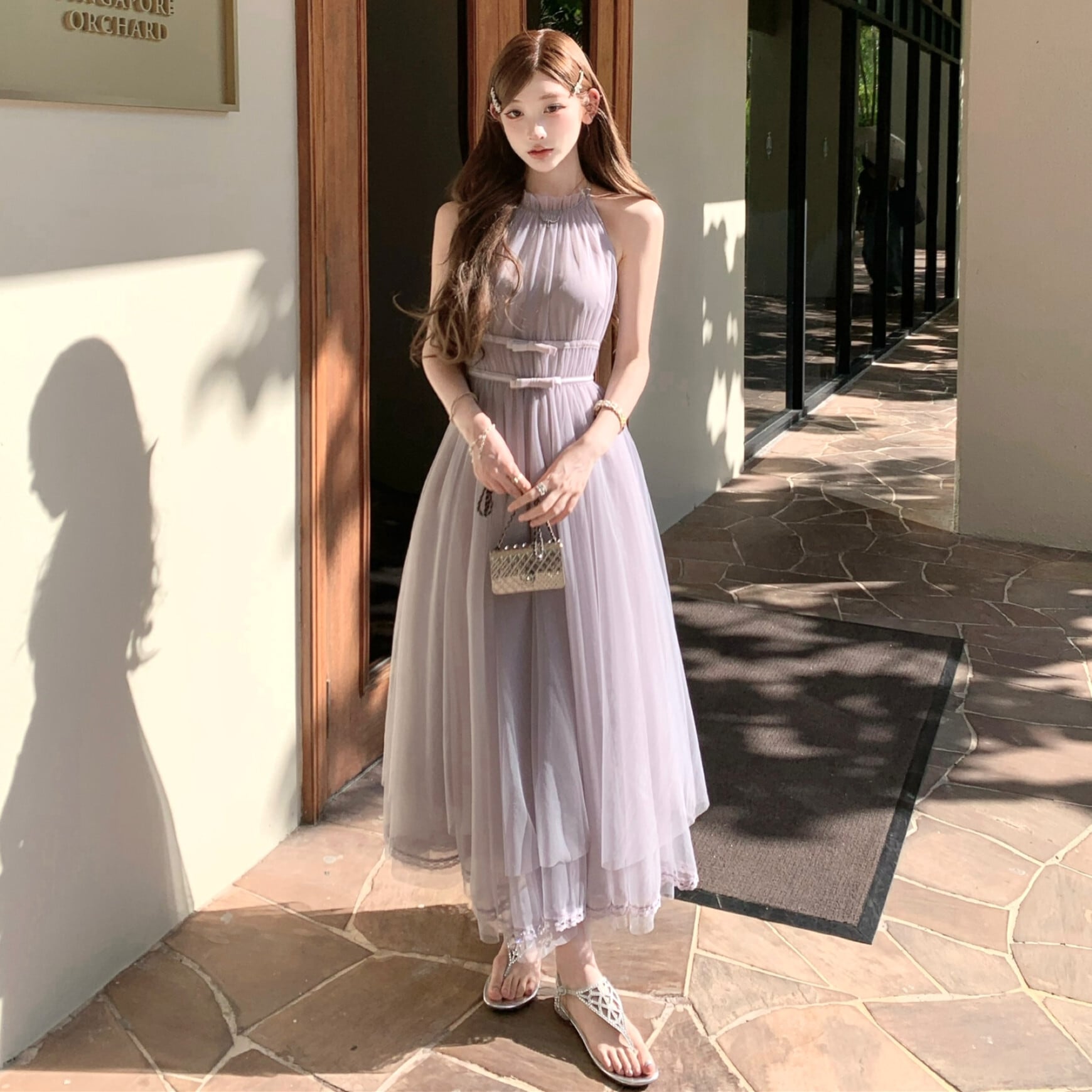 dress】バックリボンチュールロングワンピース N3217 – NANASTYLE