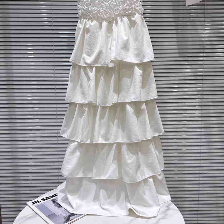 【dress】ホルターネックロングティアードワンピース Q8101