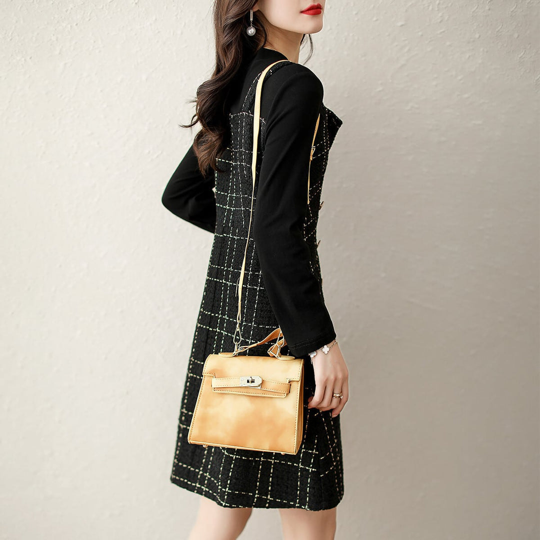 【dress】切り替えボタンデザインチェック柄ワンピース　M17688