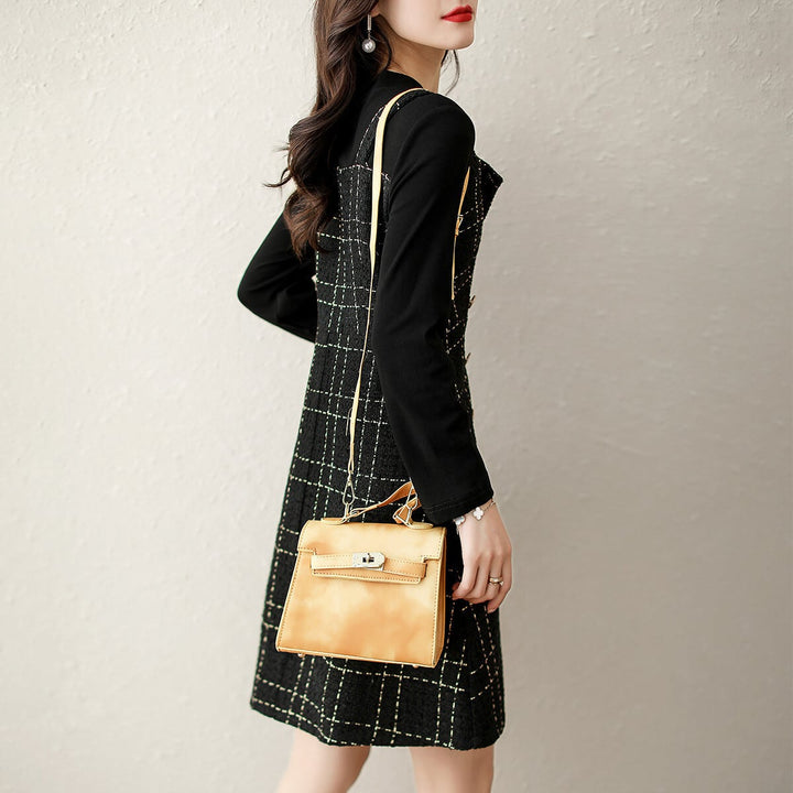 【dress】切り替えボタンデザインチェック柄ワンピース　M17688