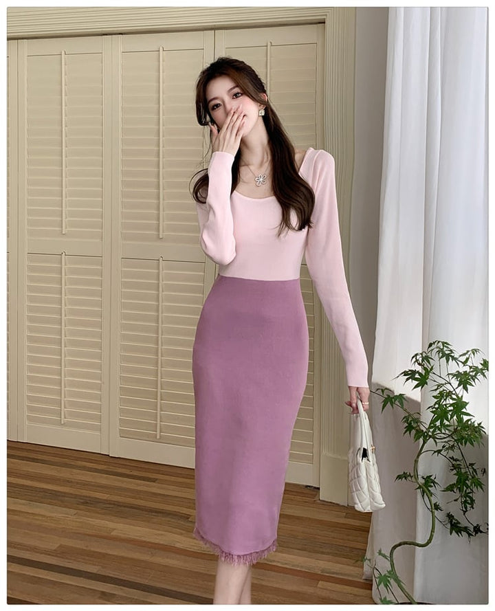 【dress】配色ニットワンピース　M25476