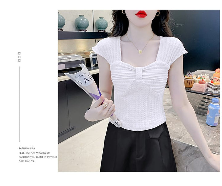【tops】女子力アップエレガントTシャツ着心地良い　M17340
