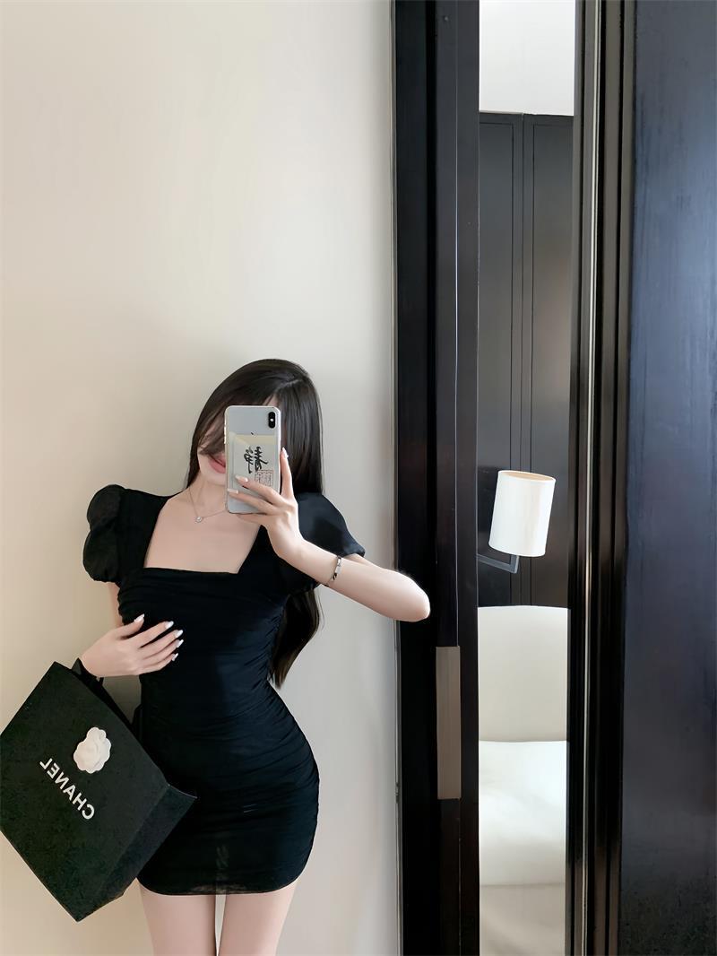 【dress】人気アイテム ! パフスリーブワンピース着瘦せオシャレ　M16768