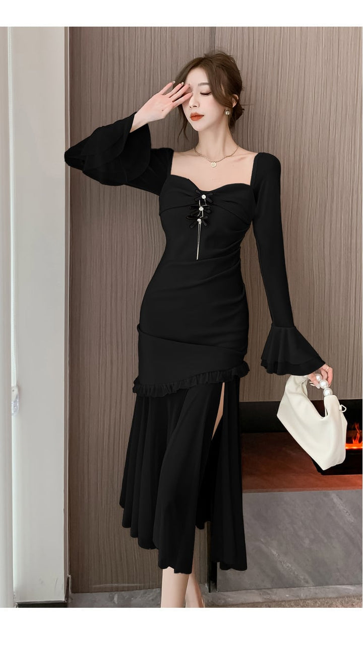 【dress】スリットマーメイドワンピース　M18366