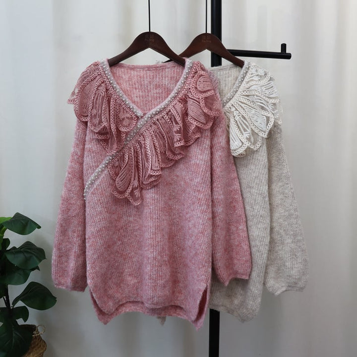【tops】レース切り替えニットセーター　M26086