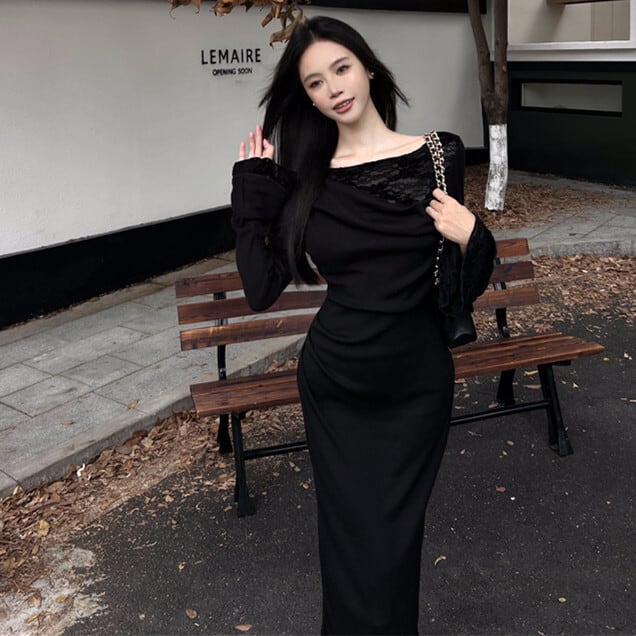 【dress】レース切り替えワンピース　M27846