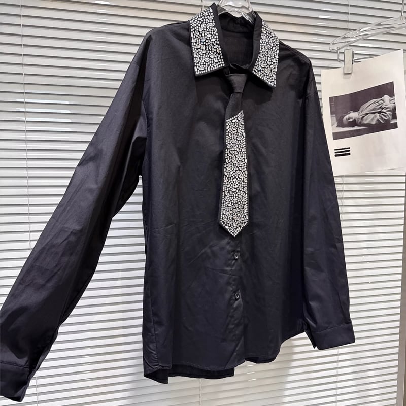【tops】ラインストーン付きシャツ Q7896